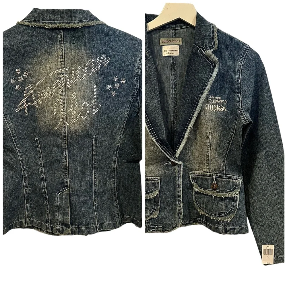 Disney‎ NWT Hollywood studios American Idol jean Denim Jacket S Rhinestones y2k